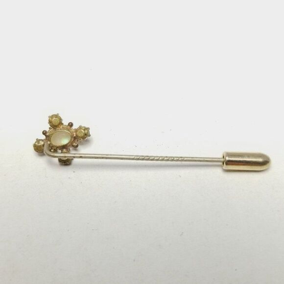 Vintage Rhinestone Stick PIn Brooch, Missing Stone, Oval Cabocohon Center Estate - Picture 3 of 6